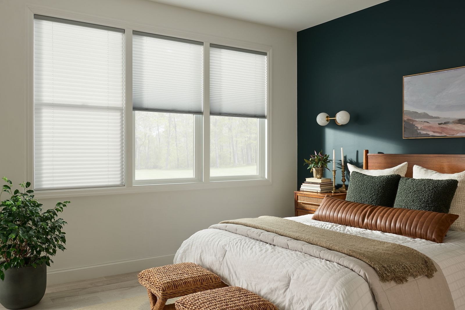 Pleated shades in a bedroom